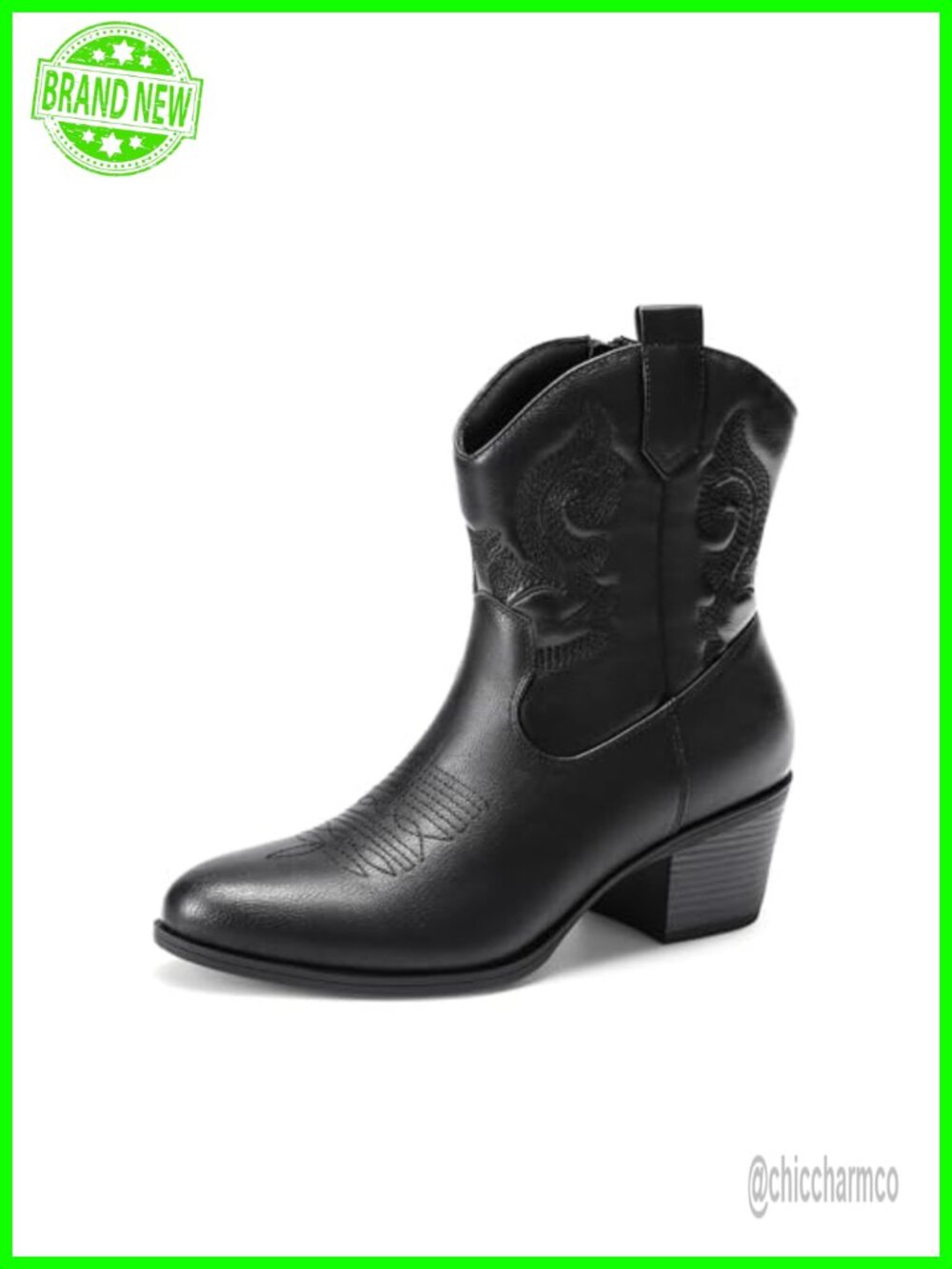 Western Cowgirl Embroidered Ankle Boots Faux Leather Low Heel